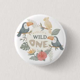 Jungle Leopard Tropical Toucan First Birthday 1 Inch Round Button