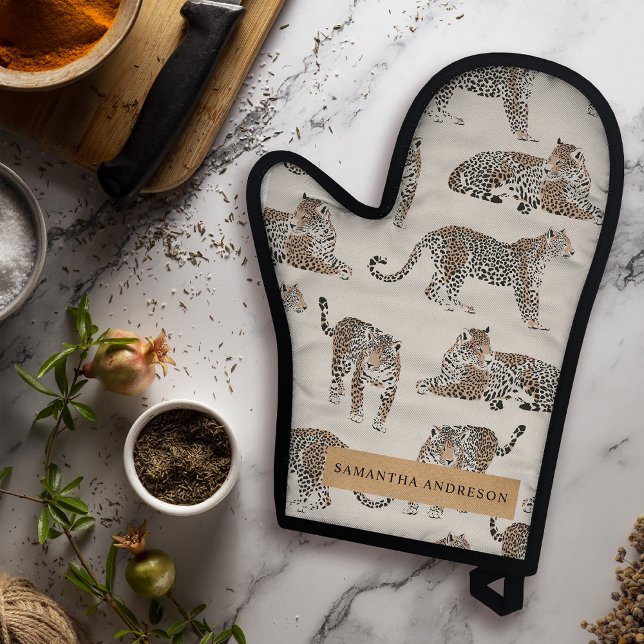 Jungle Leopard Wild Animal Pattern   Oven Mitt & Pot Holder Set (Creator Uploaded)