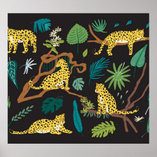 Jungle Leopards: Vintage Wildlife Illustrations Poster