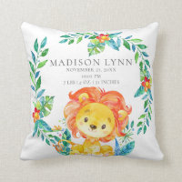 Jungle Lion Baby Birth Stats Coussin