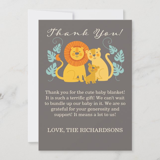 Jungle Lion Baby Shower Thank You Card (Front)