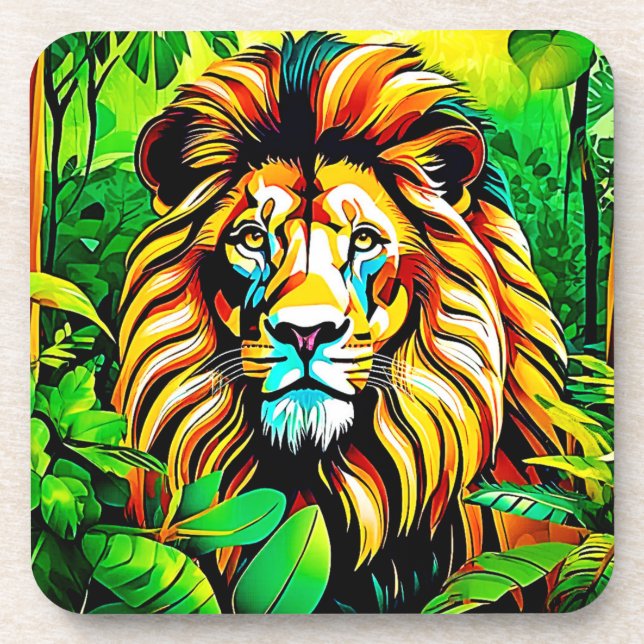 Jungle Lion Pop Art Design Coaster (Front)