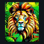 Jungle Lion Pop Art Design Poster<br><div class="desc">A vibrant lion in a jungle setting,  captured in a colourful pop art style. Discover this abstract animal art,  perfect for art lovers! (This Design Made With AI). Place Order Today and Embrace the Joy of Shopping!</div>