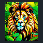Jungle Lion Pop Art Design Poster<br><div class="desc">A vibrant lion in a jungle setting,  captured in a colourful pop art style. Discover this abstract animal art,  perfect for art lovers! (This Design Made With AI). Place Order Today and Embrace the Joy of Shopping!</div>