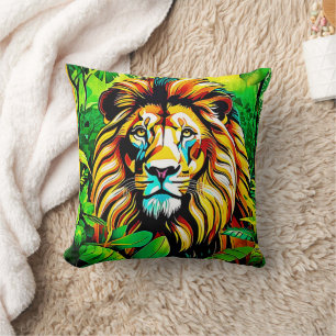 Jungle Lion Pop Art Design Throw Pillow