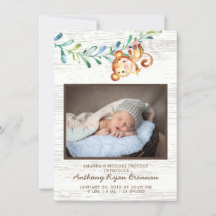 Jungle Little Monkey Photo Birth Announcement