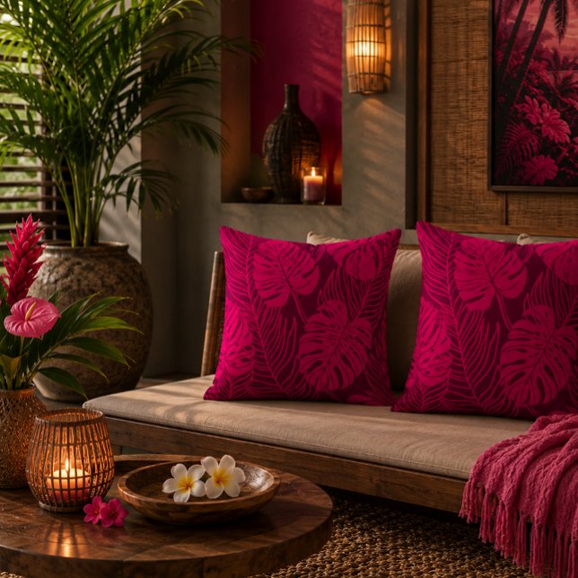 Jungle luxe - monstera and palm throw pillow (Creator Uploaded)