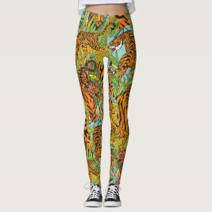Jungle Majesty: Tigers Amidst Greenery Leggings