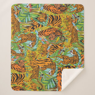 Jungle Majesty: Tigers Amidst Greenery Sherpa Blanket