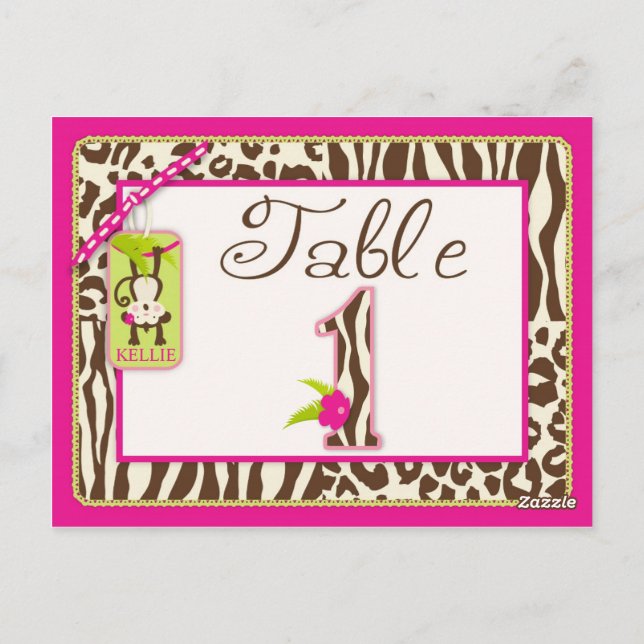 Jungle Monkey and Animal Prints Table Card 1 (Back)