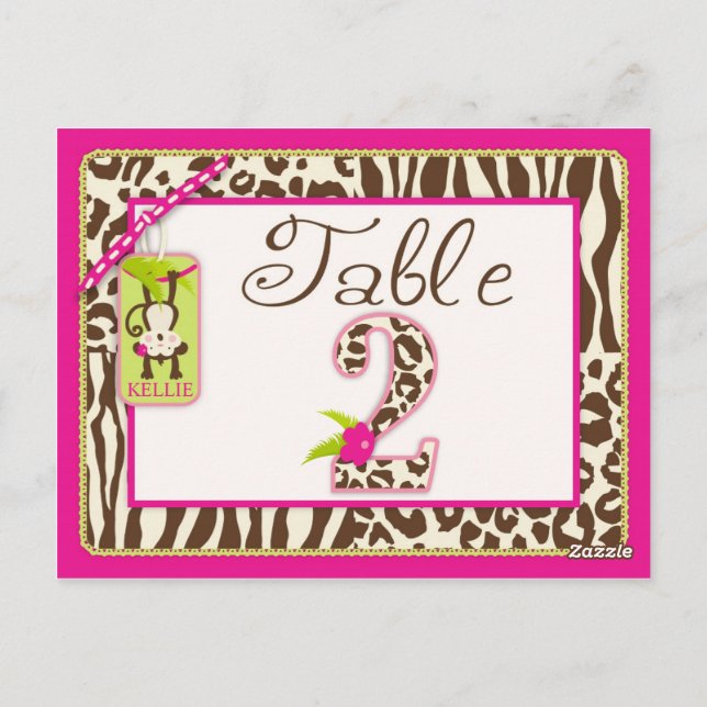 Jungle Monkey and Animal Prints Table Card 2 (Back)