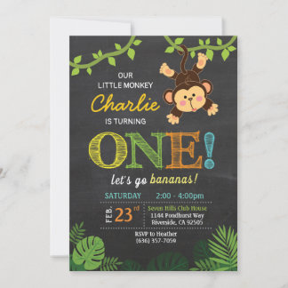 Jungle Monkey Cute Animal birthday invitation