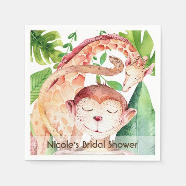 Jungle Monkey & Giraffe Baby Shower Party Custom Napkin (Front)