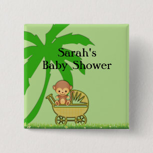 Jungle Monkey In Baby Carriage Baby Shower 2 Inch Square Button
