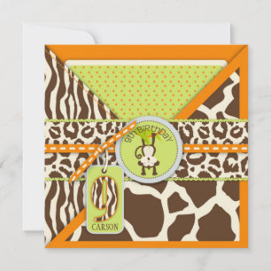 Jungle Monkey Neuvième anniversaire Invitation Ora