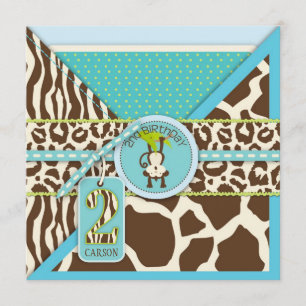 Jungle Monkey Second Birthday Invitation Blue