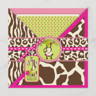 Jungle Monkey Second Birthday Invitation Pink