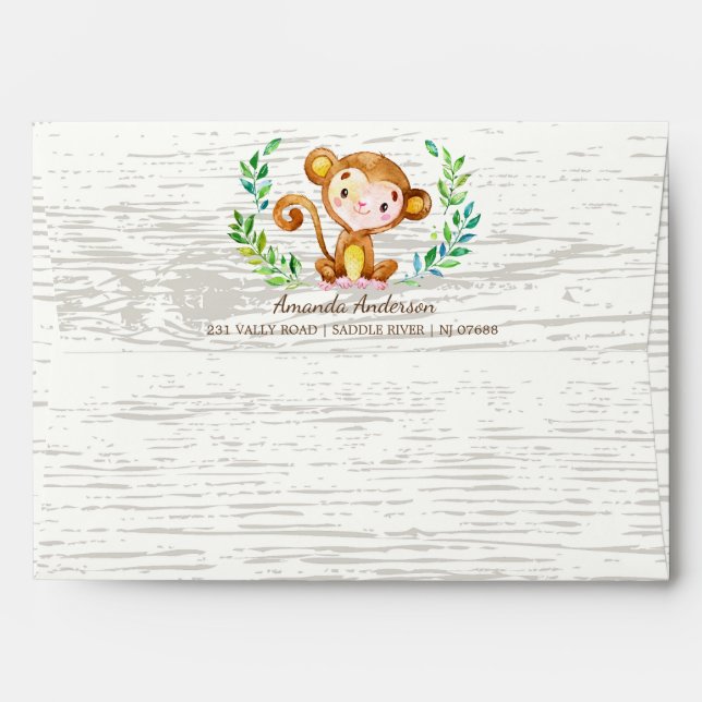 Jungle Monkey Wood Neutral Invitation Envelope (Back (Top Flap))