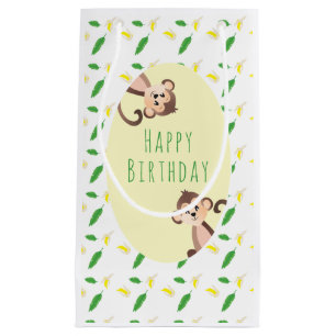 Jungle Monkeys Banana Tropical Leaf Pattern Small Gift Bag