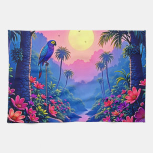 Jungle Moon Blue Parrot Paradise Kitchen Towel