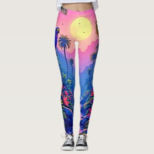Jungle Moon Blue Parrot Paradise Leggings