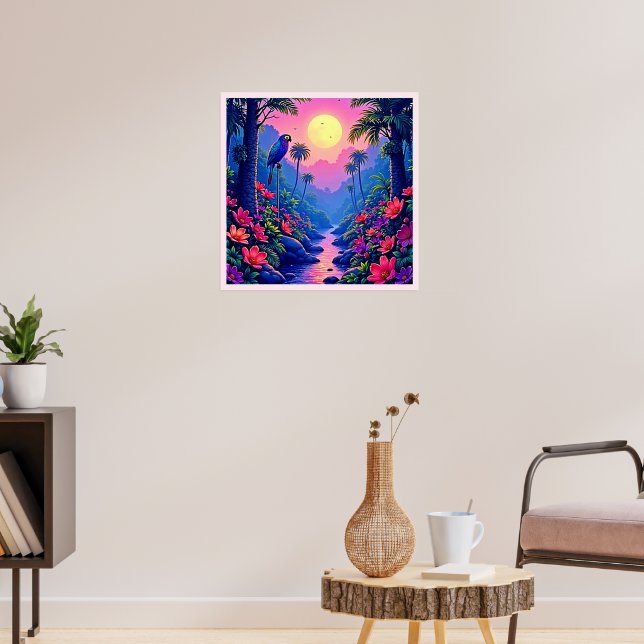 Jungle Moon Blue Parrot Paradise Poster (Living Room 3)