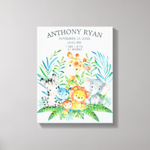 Jungle New Baby Keepsake Birth Stats Canvas Print