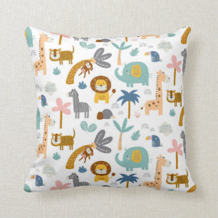 Jungle Nursery Animals Kids Babys Cute Girls Boys Throw Pillow