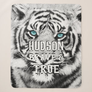 Jungle Nursery Bengal Tiger Blue Eyes Pattern Sherpa Blanket