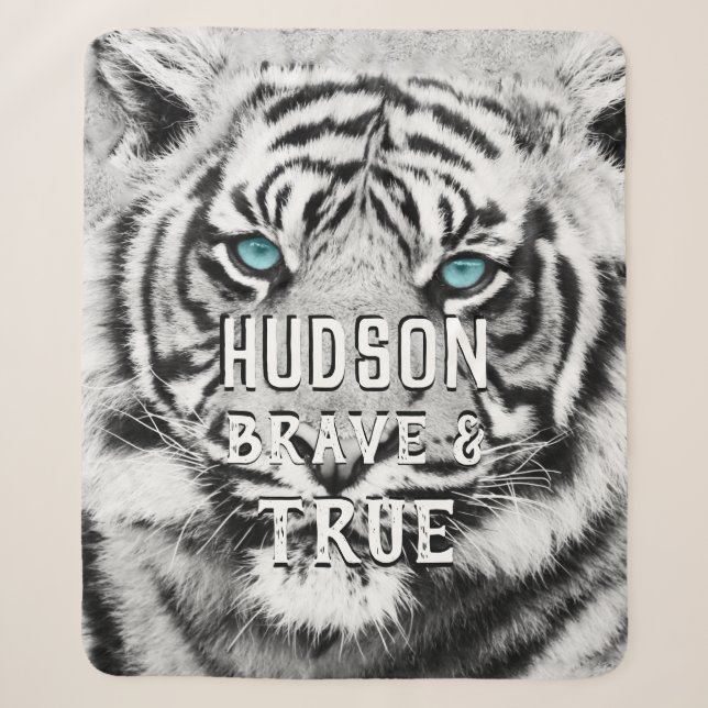 Jungle Nursery Bengal Tiger Blue Eyes Pattern Sherpa Blanket (Front)