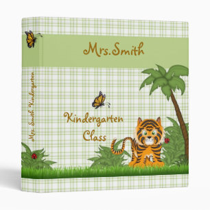 Jungle Orange Tiger School Binder ~Green Plaid