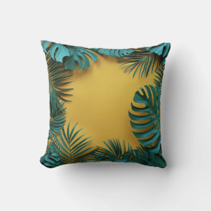 Jungle Palm Leaf Botanical Print Throw Pillow