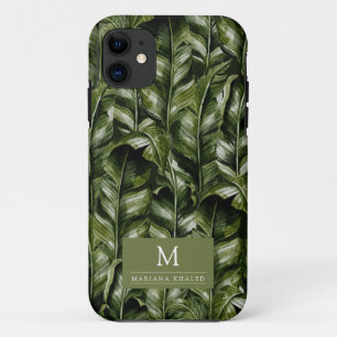 Jungle palm leaves rainforest flowers  green iPhone 11 case