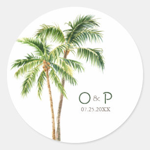 Jungle palm watercolor tropical classic round stic classic round sticker