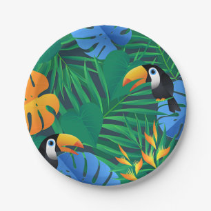 Jungle Palms, Ferns and Toucans Paper Plate