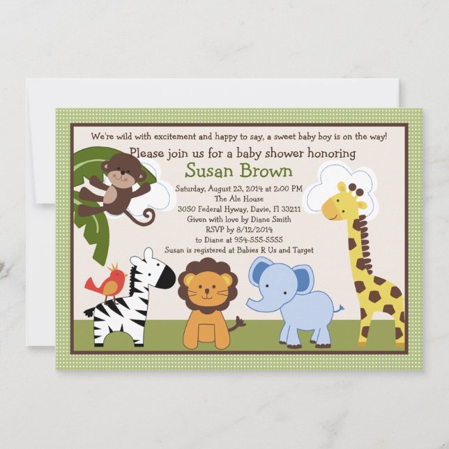 Jungle Pals Animaux Baby shower Invitation (Devant)
