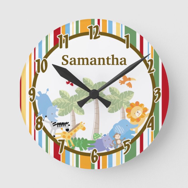 Jungle Parade Safari Zoo Animal Personalized Clock (Front)