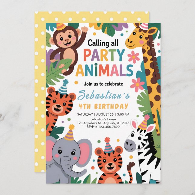 Jungle Party Animals Birthday Invitation (Front/Back)