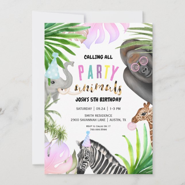 Jungle Party Animals Birthday  Invitation (Front)