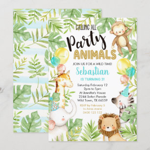 Jungle Party Animals Invitation Jungle Birthday