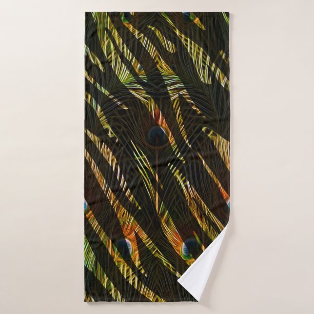 Jungle Pattern Zebra Stripes and Peacock Feathers Bath Towel (Bath Towel)