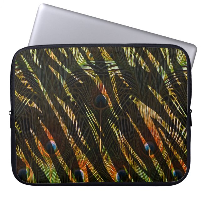 Jungle Pattern Zebra Stripes and Peacock Feathers Laptop Sleeve (Front)