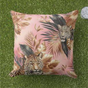 Jungle Pink and Black Leopard  Outdoor Pillow