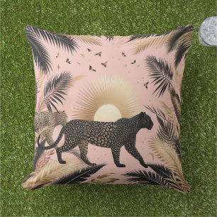 Jungle Pink and Black Leopard  Outdoor Pillow