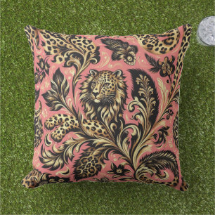 Jungle Pink and Black Leopard  Outdoor Pillow