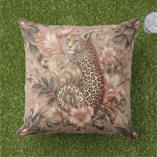 Jungle Pink and Brown Leopard Outdoor Pillow
