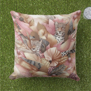 Jungle Pink and Brown Leopard  Outdoor Pillow