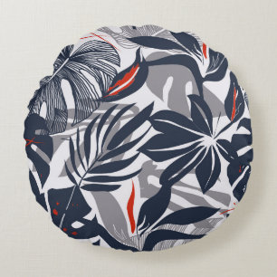 Jungle Plants: Floral Organic Seamless Round Pillow