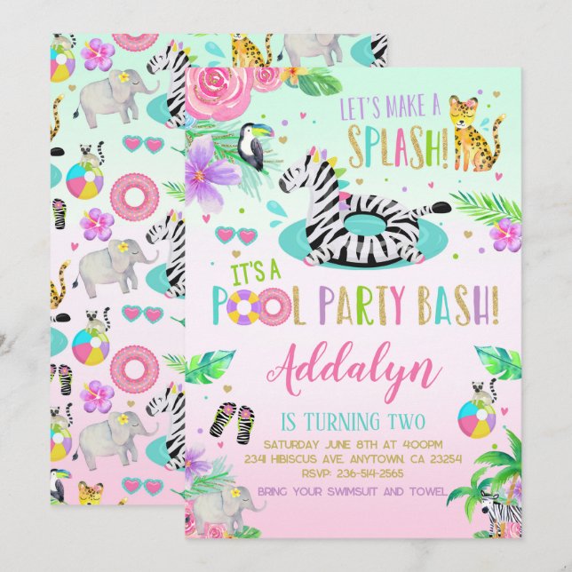 Jungle Pool Party Invitation (Front/Back)