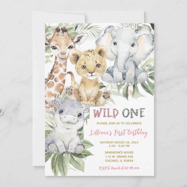 Jungle Première Fille Anniversaire Fête Invitation (Devant)